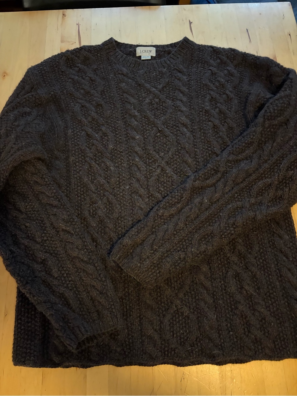J. Crew Men’s Cable Crewneck Sweater in Dark Brown